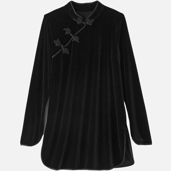 Soft Surroundings Tops - EUC Soft Surroundings Tai Velvet Tunic Top Dress Black Medium Velour Asian style